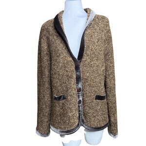 Anthro HWR Monogram Brown boucle Marled velvet trim cardigan XL